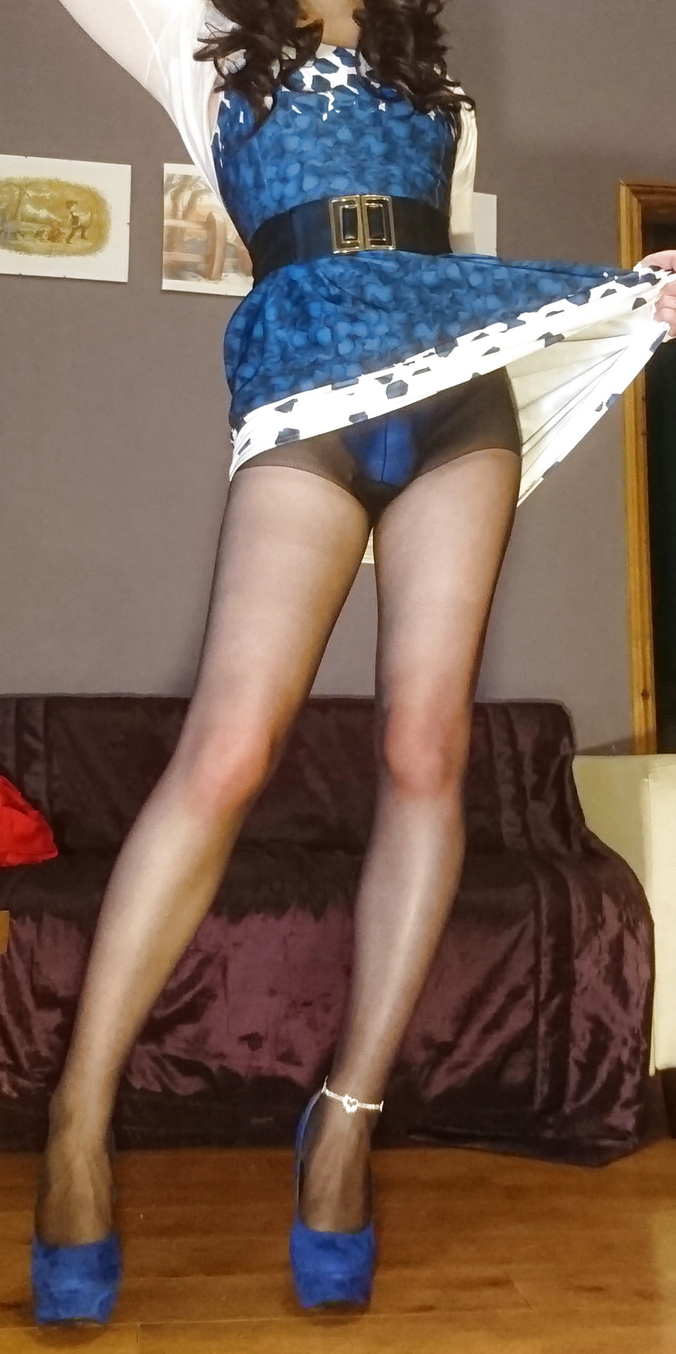 See And Save As Marie Crossdresser Blue Dress And Sheer Pantyhose Porn