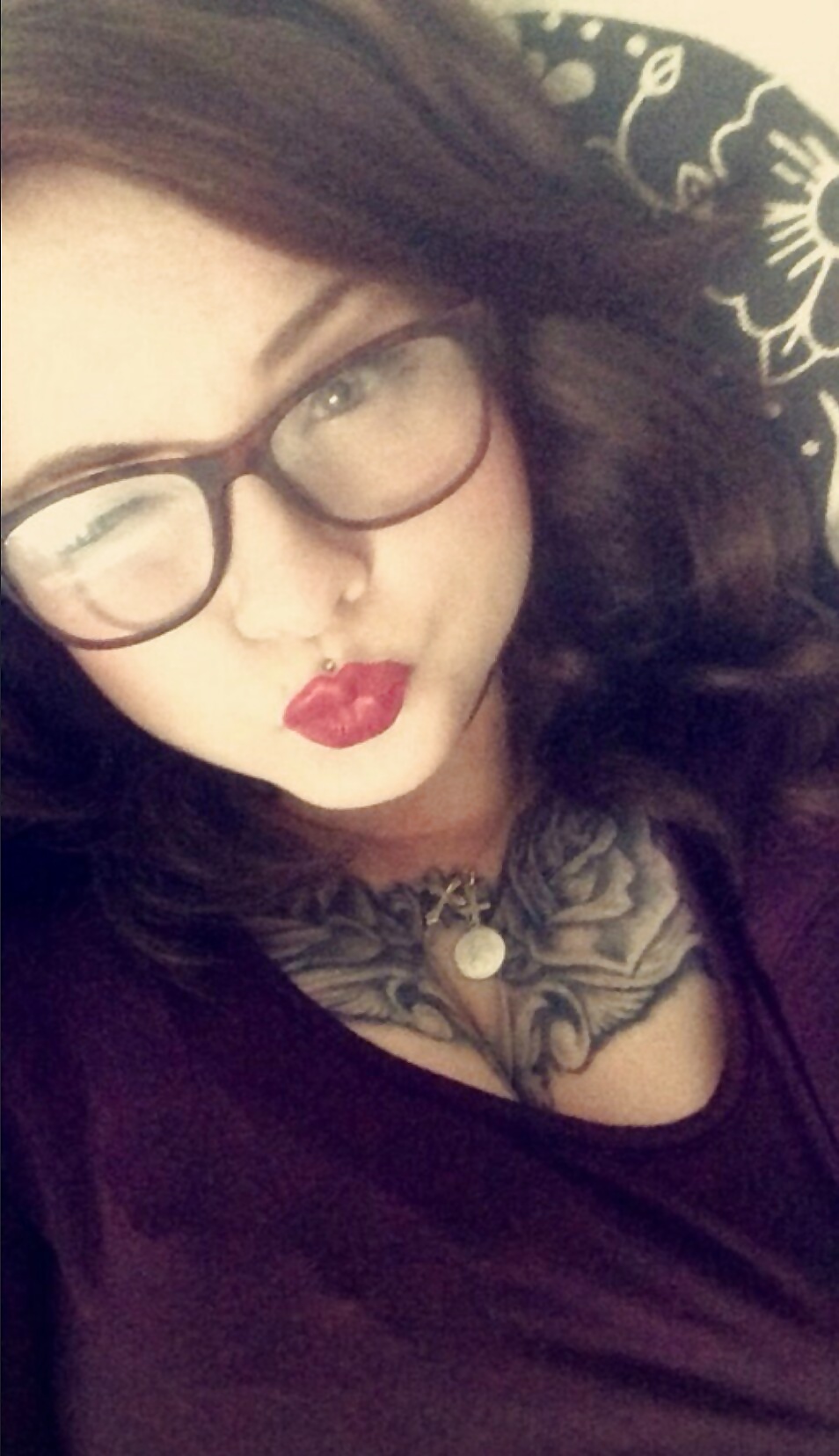 Cute tattooed teen with glasses selfies. Cum face porn pictures