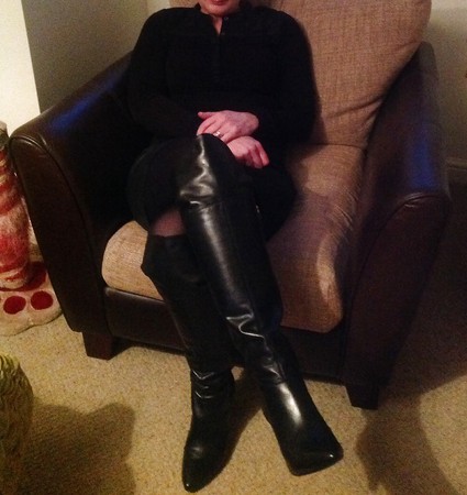 Knee boots and leather leggings