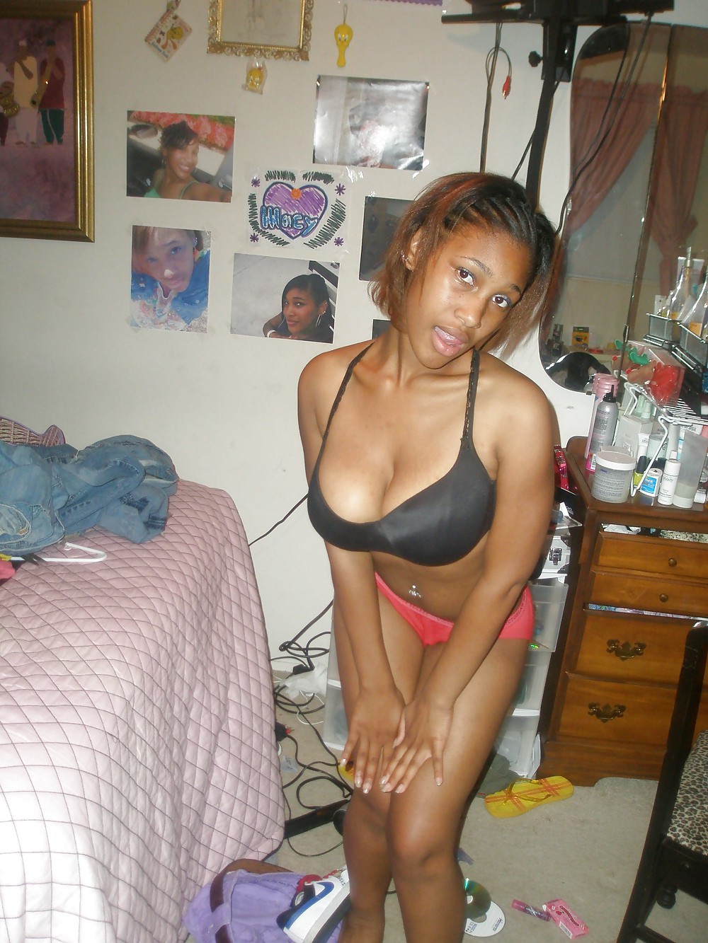 Pretty Ebony Teen In Bedroom Showing Huge Tits porn pictures