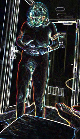 luminous contours of legs heels and ass         