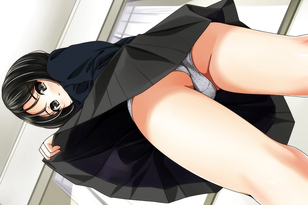 Two boys under upskirt anime