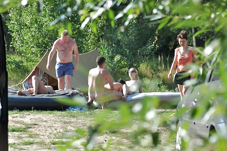 Russian nudists have fun in the forest porn pictures