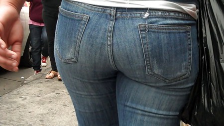 Rear view of butts and ass in jeans