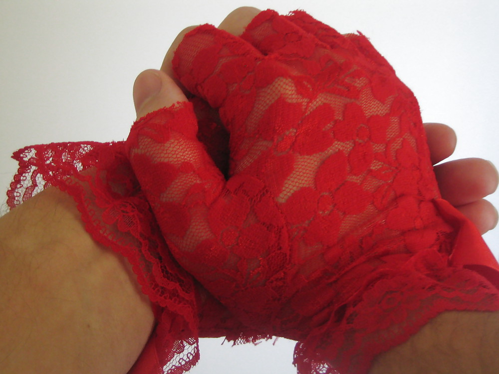Red fingerless gloves around my new toy porn pictures