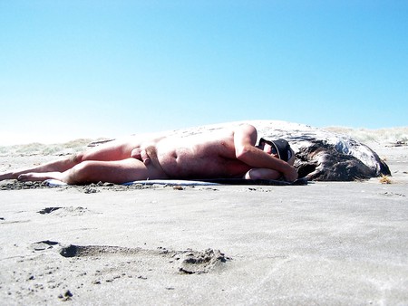 I'm naked at the beach again.