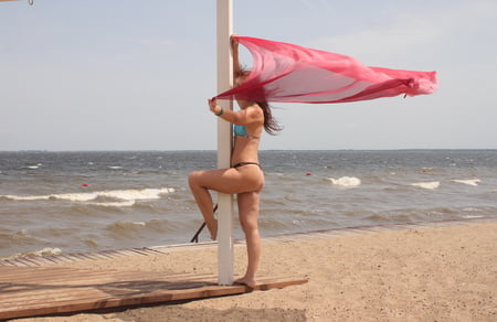 red shawl on windy weather         