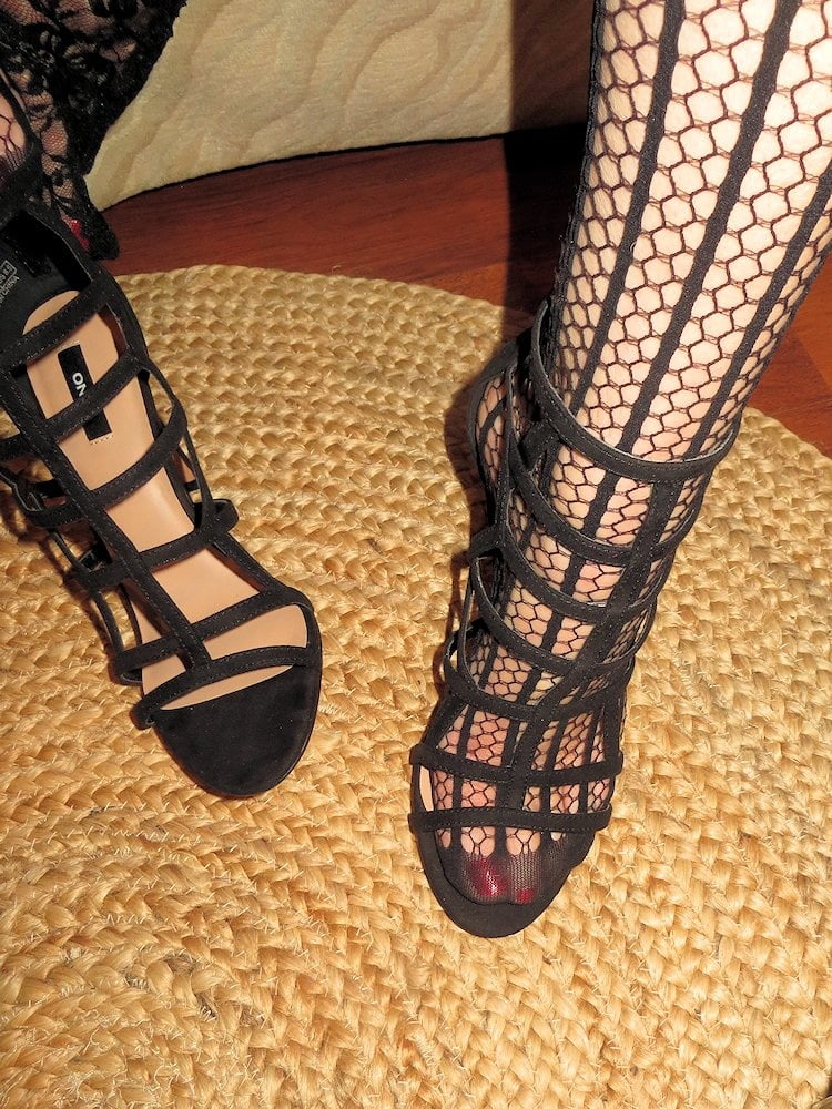My feet and legs in fishnet bodystocking - 27 Photos 