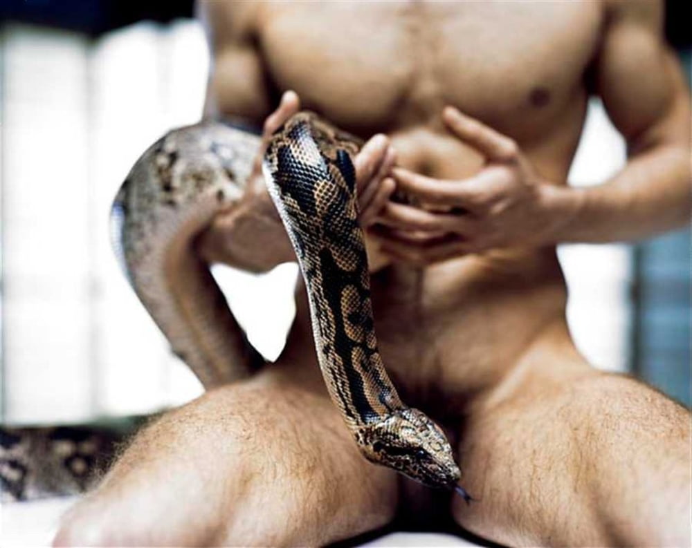 Portrait Of Shirtless Muscular Male Model With Snake On Neck Standing Hot Sex Picture