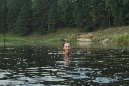 swimming in the river         