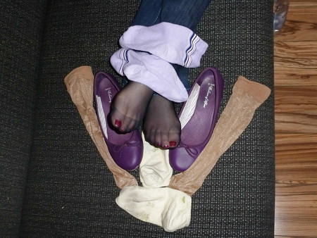 purple flats - barefeet, socks, nylon