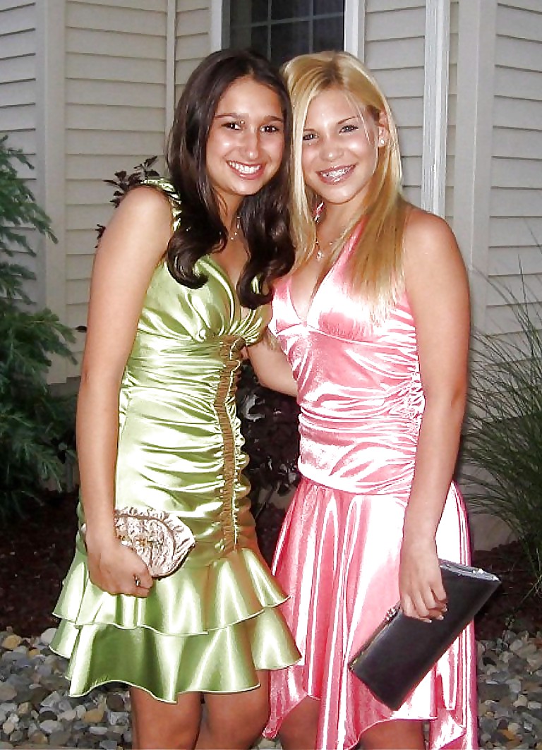 2 or more girls in Satin Prom dresses porn pictures