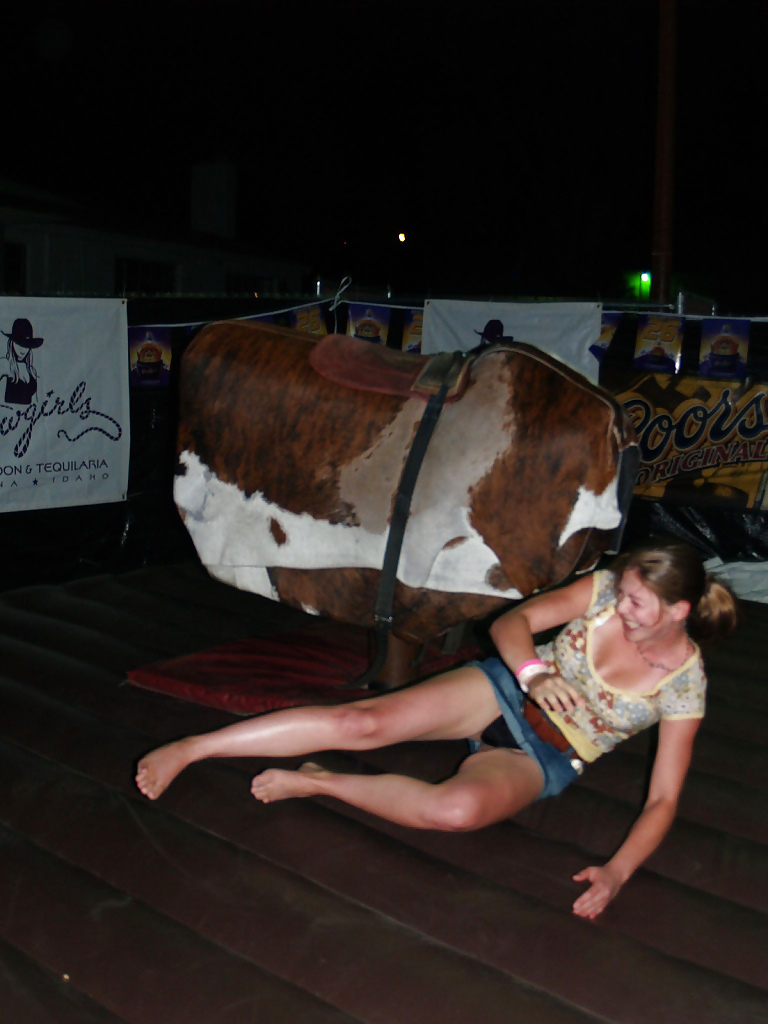 Abbey Rose Rides Mechanical Bull Topless.