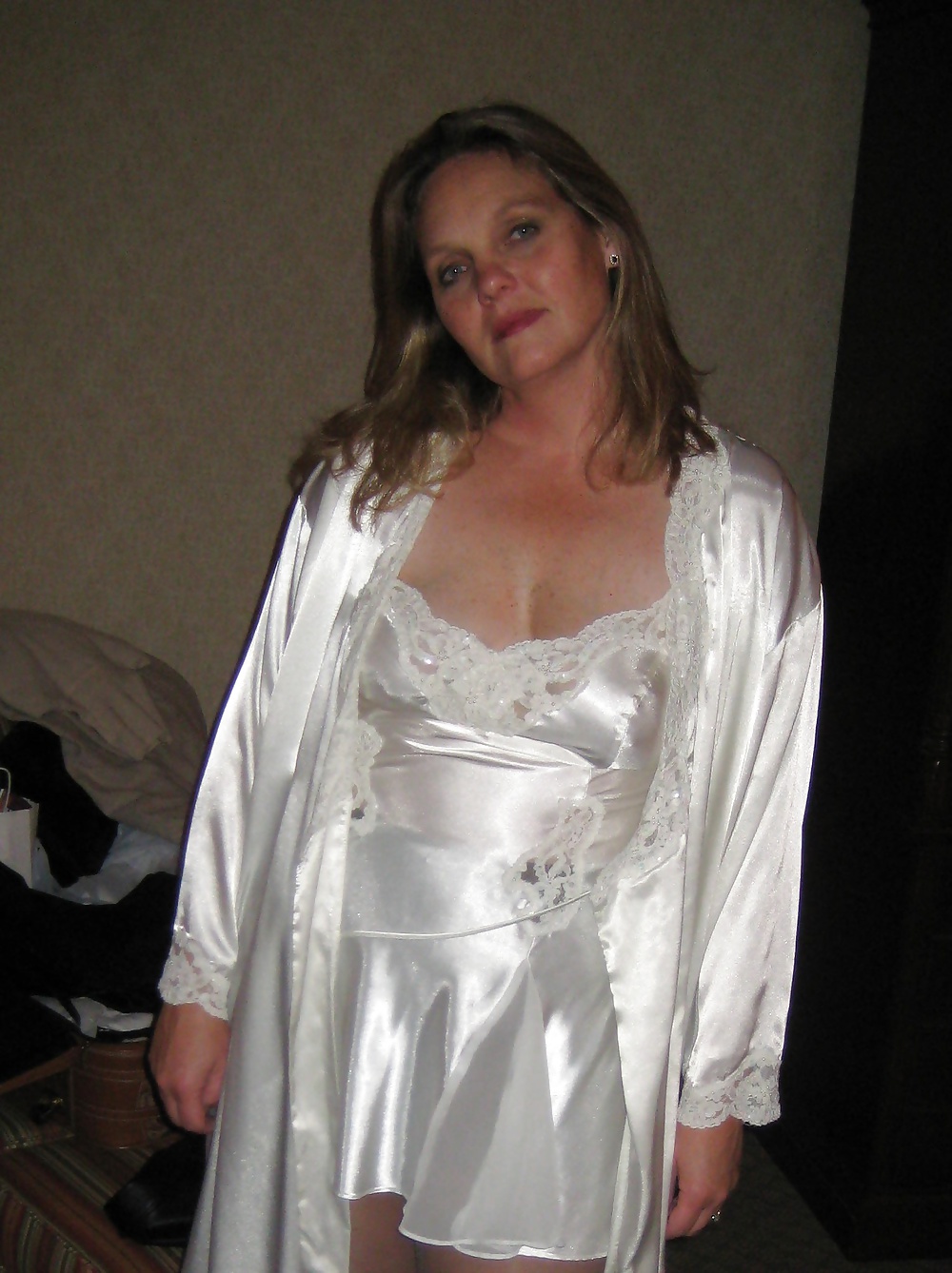White wife in satin robe gangbang