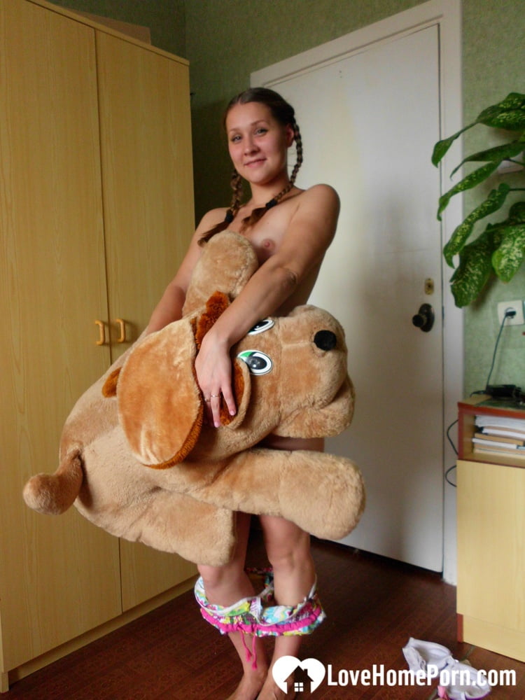 Horny girlfriend humps a big dog plushie - 126 Photos 
