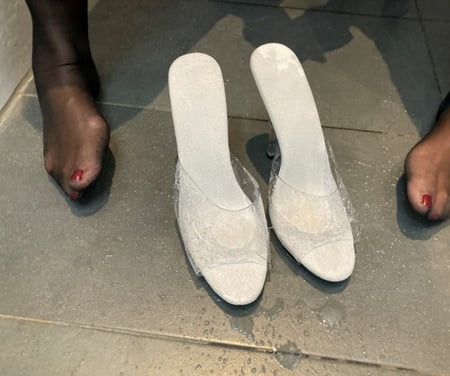 clear high heel mules pissing         