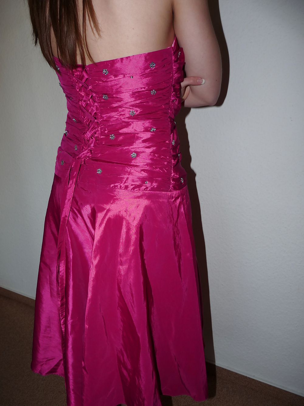 Wifes pink silk satin shiny barbie dress porn pictures