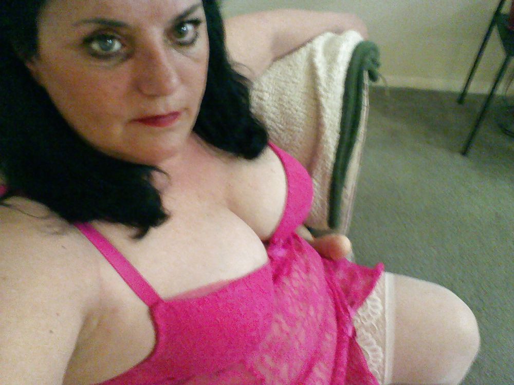 Chunky Gal in white thigh highs and hot pink lingerie porn pictures